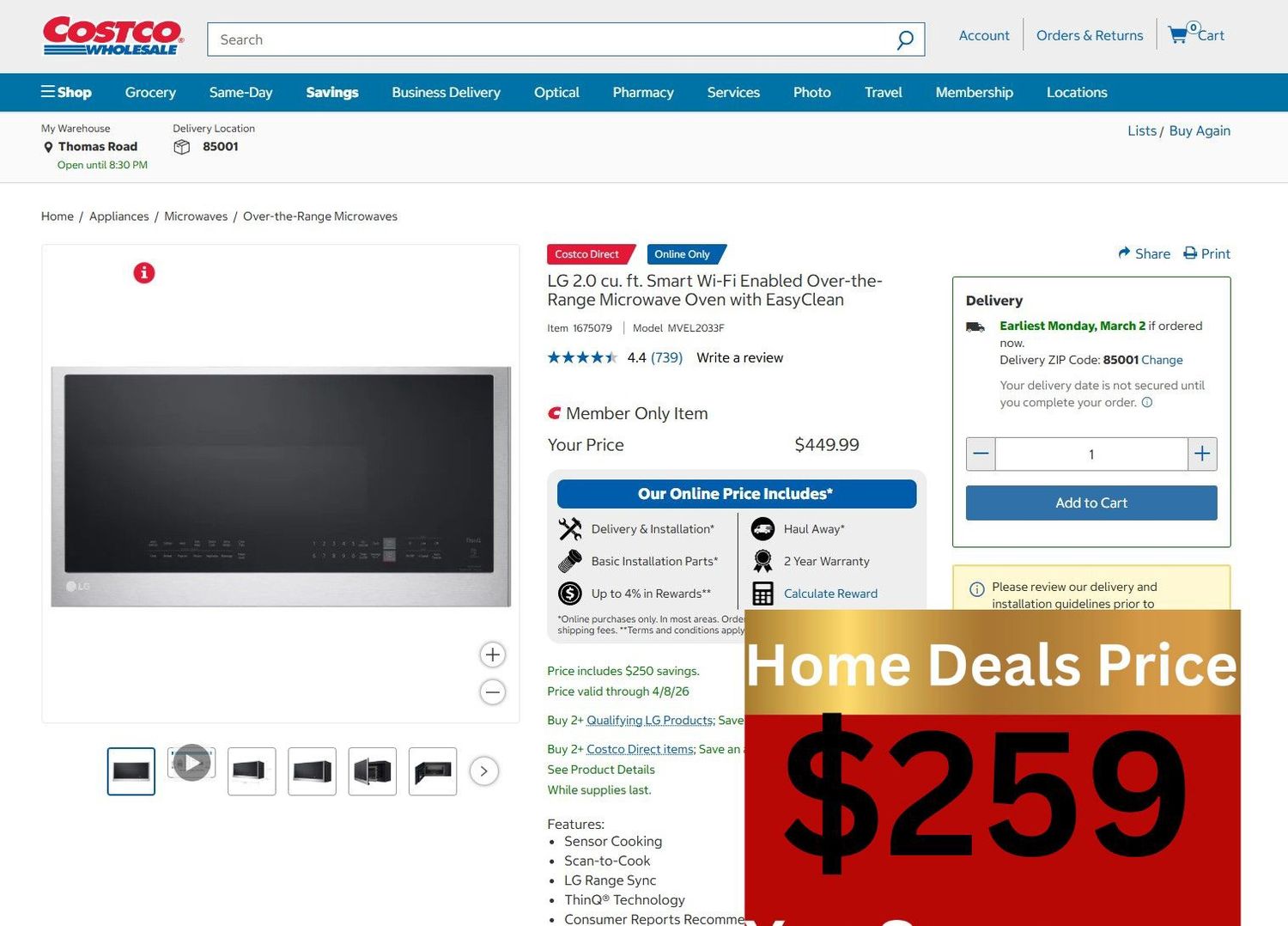 LG MVEL2033F 2.0 Cu. Ft. Over-The-Range Microwave – Stainless Steel