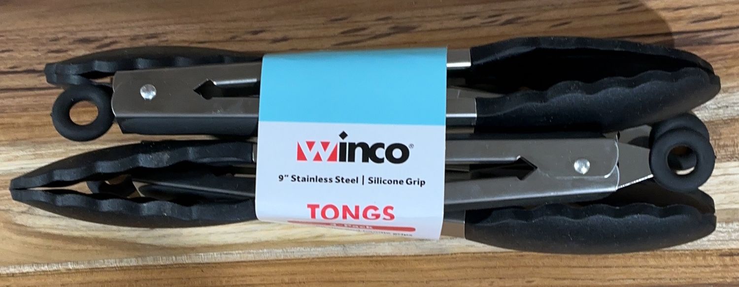 Winco 9” Stainless Steel Tongs with Silicone Grip – 4 Pack-open box