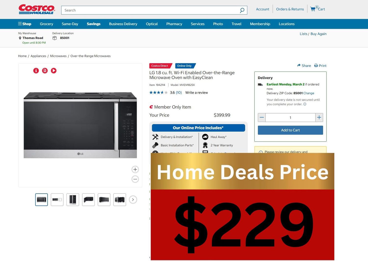 LG MVEM1825X 1.8 Cu. Ft. Over-The-Range Microwave – Stainless Steel