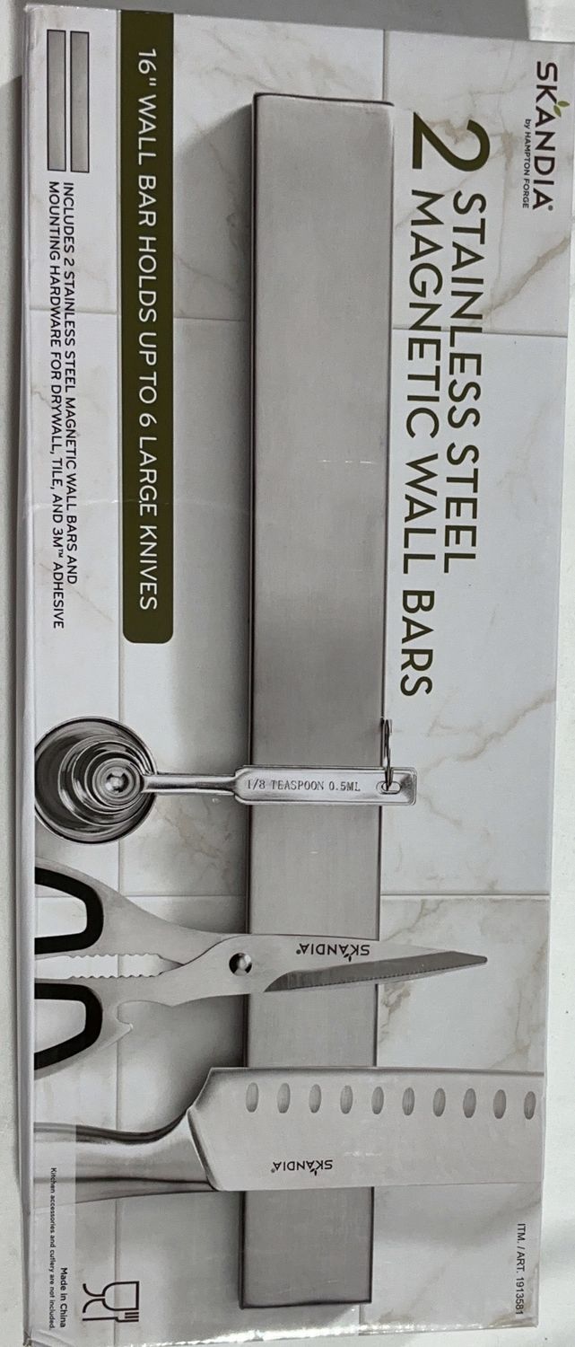 Skandia Stainless Steel Magnetic Wall Bars – 2-Pack Kitchen Storage System - Open Box
