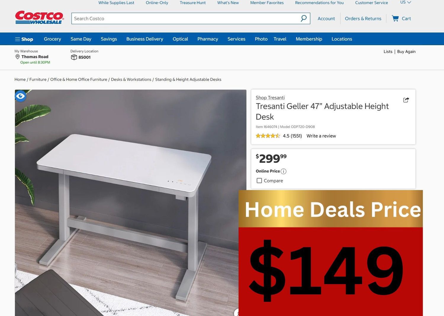 GELLER 47” Adjustable Sit/Stand Desk – Modern Height-Adjustable Workstation