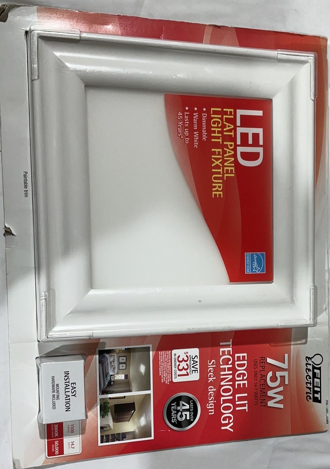 Feit Electric 14” LED Flat Panel Light Fixture – 75W Replacement, Warm White - New