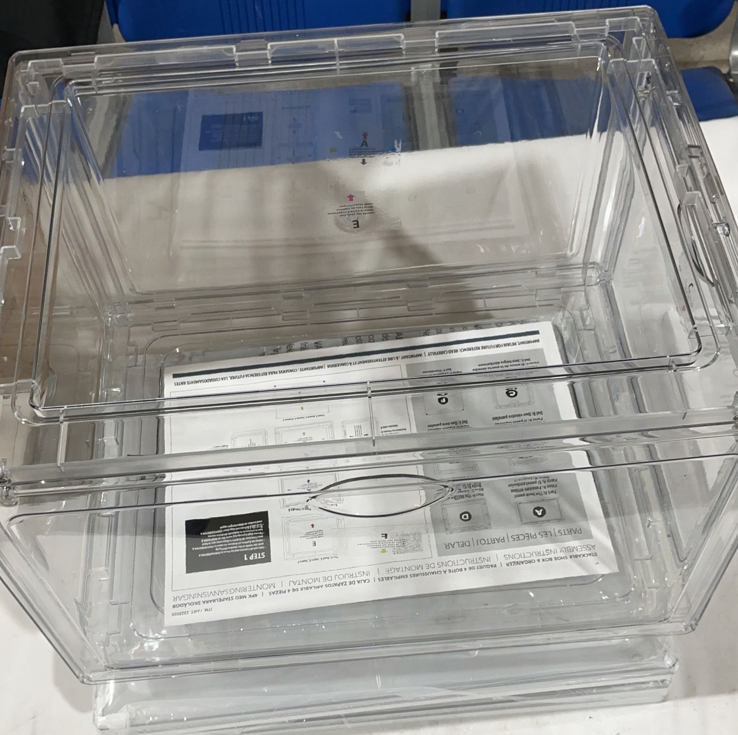 Stackable Clear Shoe Box Storage Organizer  with Front Door Access  (set of 4 )-Open Box