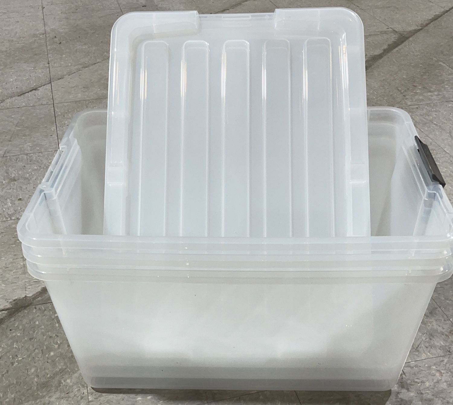 Clear Stackable Storage Totes with Locking Lids – Heavy-Duty Plastic Organizer Bins (Set of 3)-Used