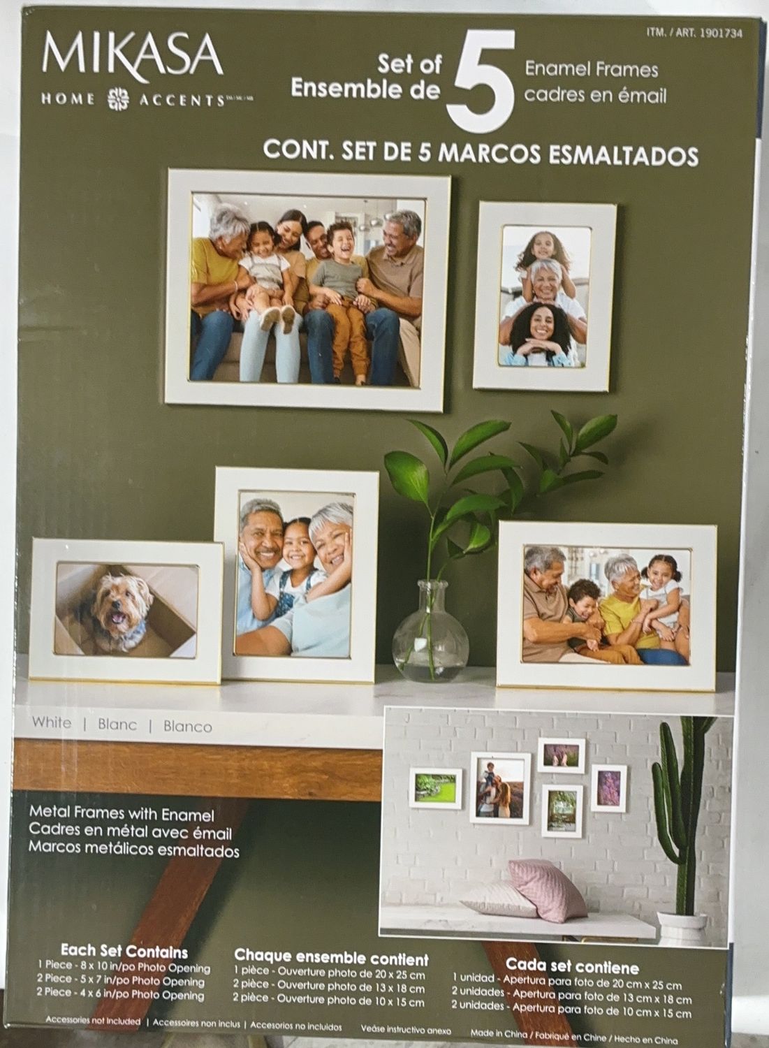 Mikasa Home Accents Enamel Picture Frame Set – 5 Piece White Frame Collection TOL-6550545-208- Like New