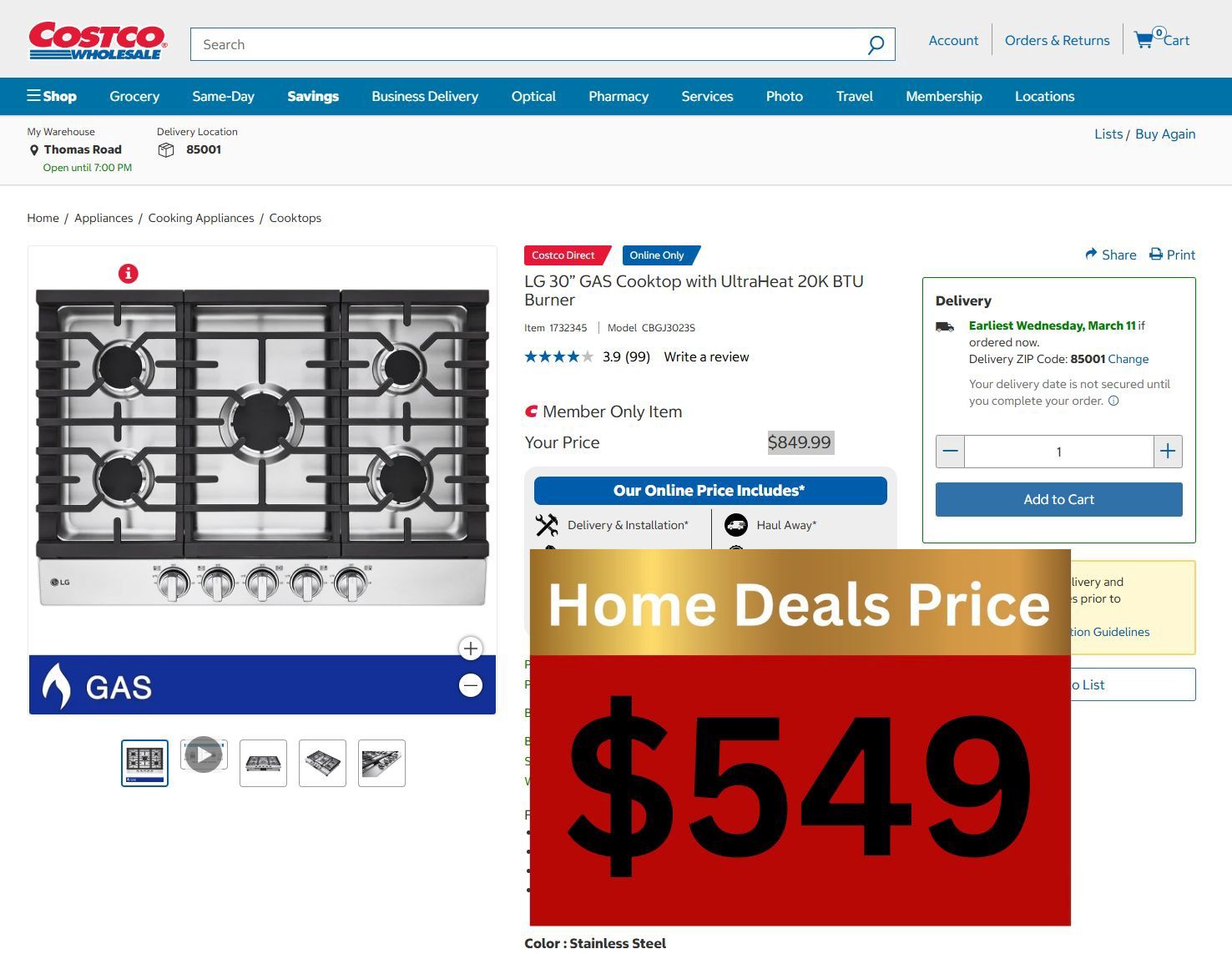 LG CBGJ3023D 30″ Gas Cooktop — 20K BTU