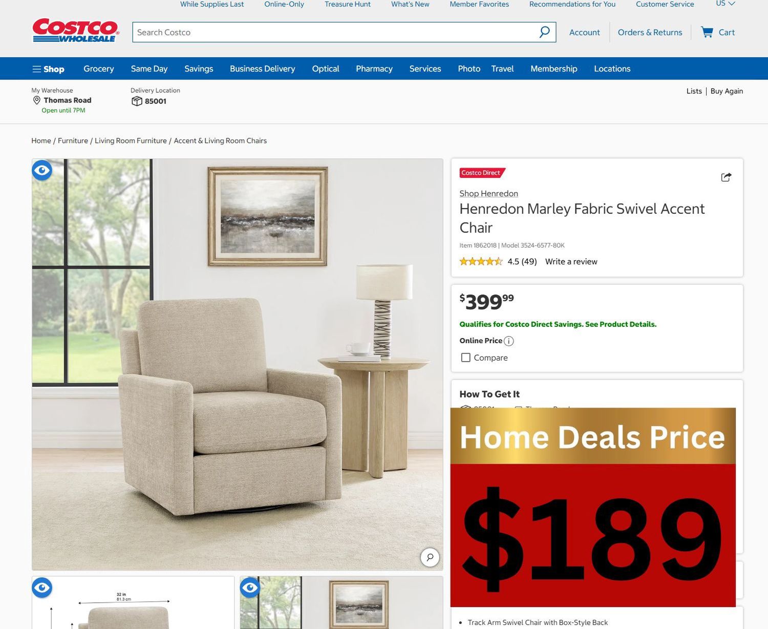 Henredon Marley Fabric Swivel Accent Chair