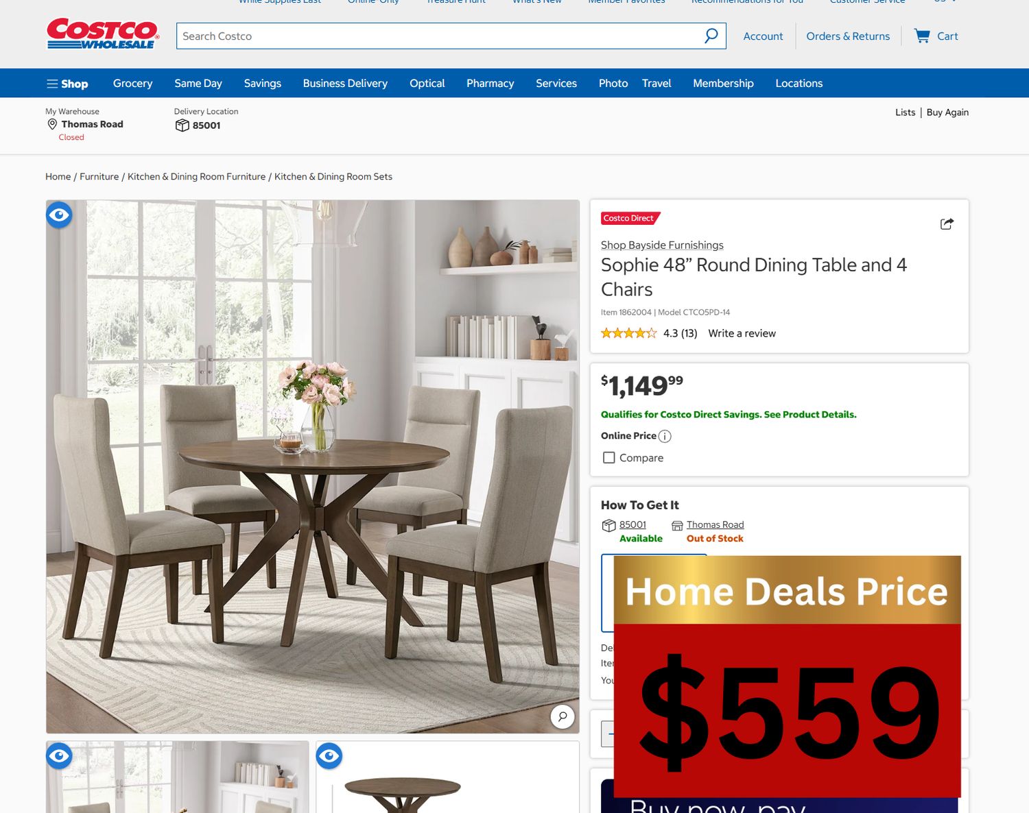 Sophie 48″ Round Dining Table with 4 Upholstered Chairs – Walnut Veneer Wood Dining Set – 1862004 – CTCO5PD-14