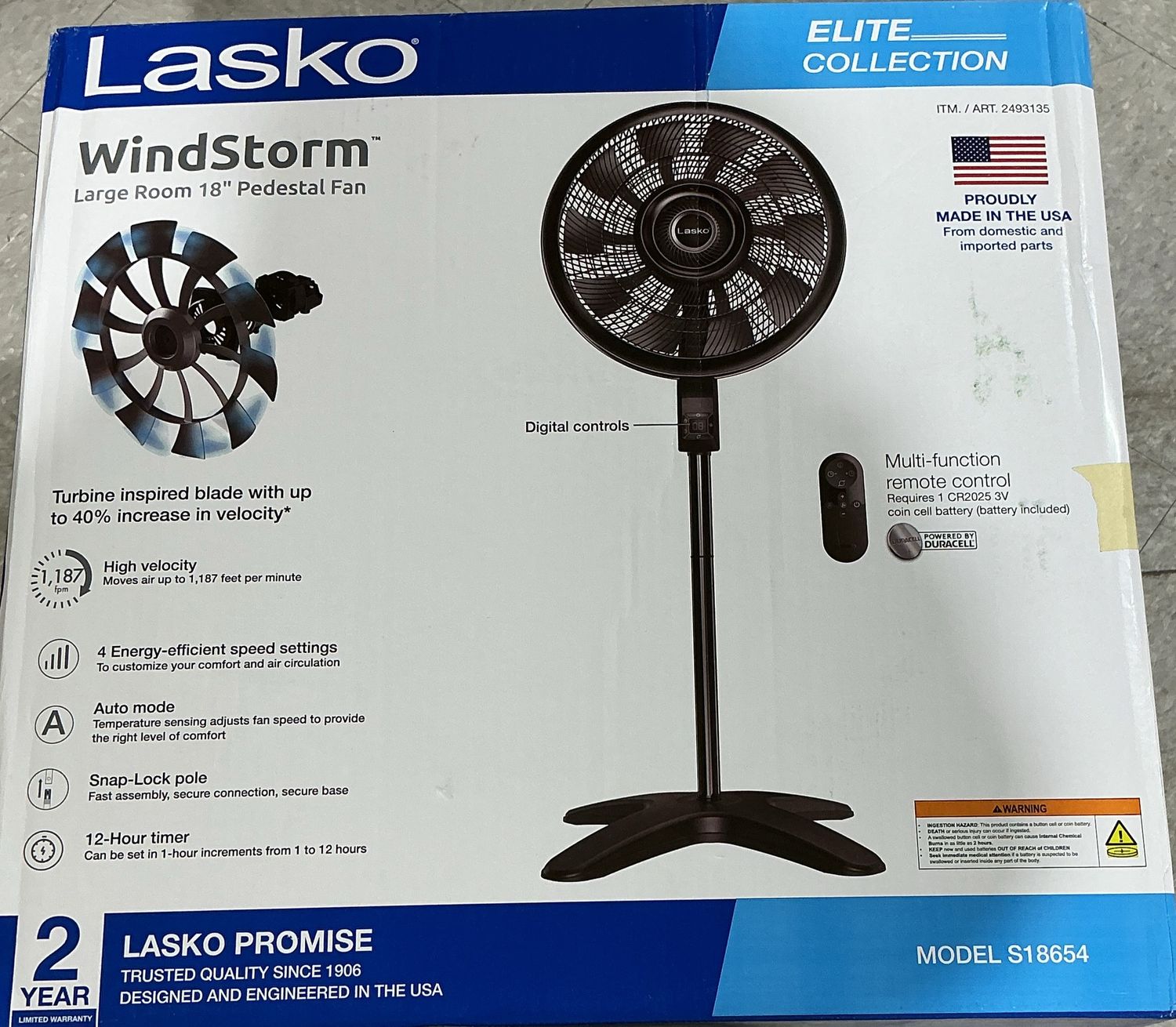 Lasko WindStorm 18” Large Room Pedestal Fan with Remote – Elite Collection-Like New