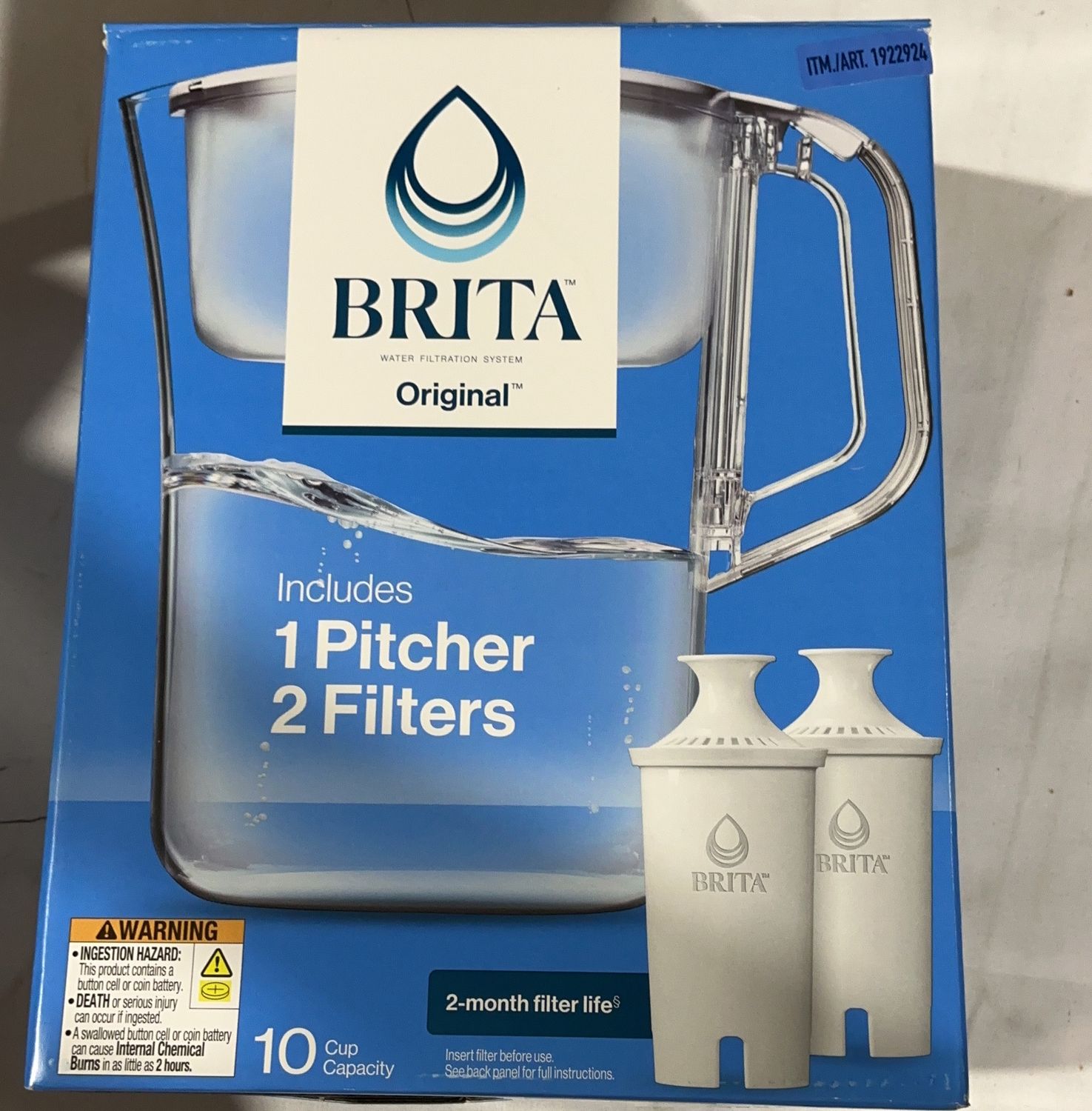 Brita Original 10-Cup Water Filter Pitcher – Includes 2 Filter-Used