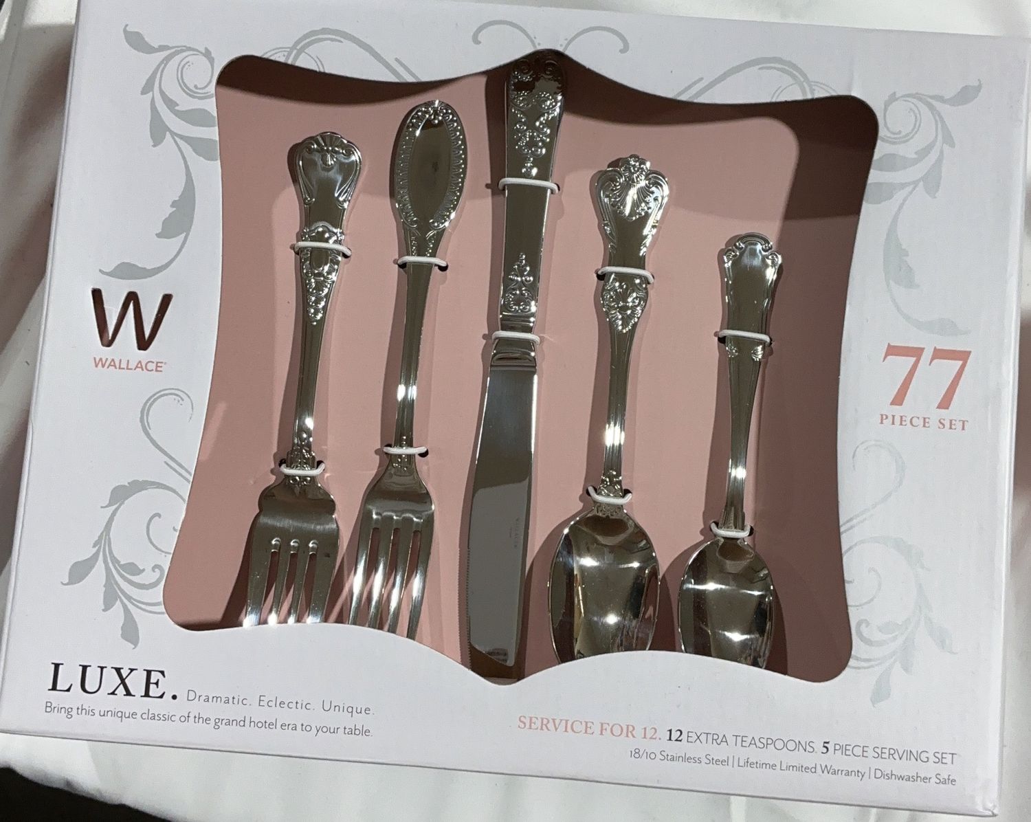 Wallace 77-Piece Hotel Luxury Stainless Steel Flatware Set – Service for 12- 6494173 - 6494173 - 2 Like New