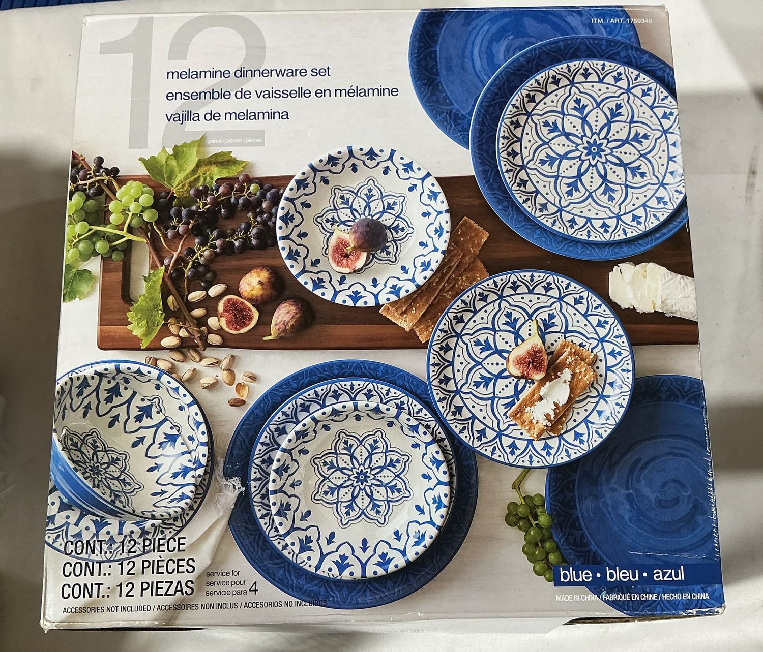 10-Piece Melamine Dinnerware Set – Blue Floral Design – Service for 4