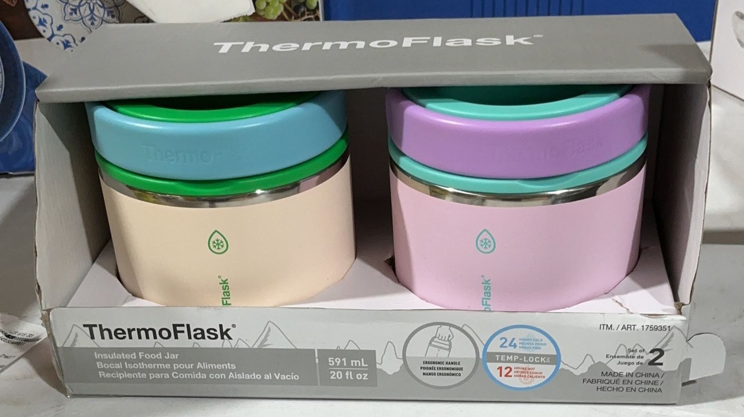 ThermoFlask 2-Pack Insulated Food Jars – 20 oz (591 mL) – Stainless Steel – Assorted Colors