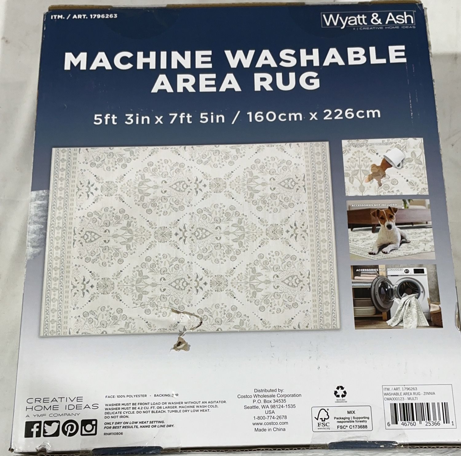 W AND A CHENILLE 5X7 RUG  Costco Item 1796263-Open Box