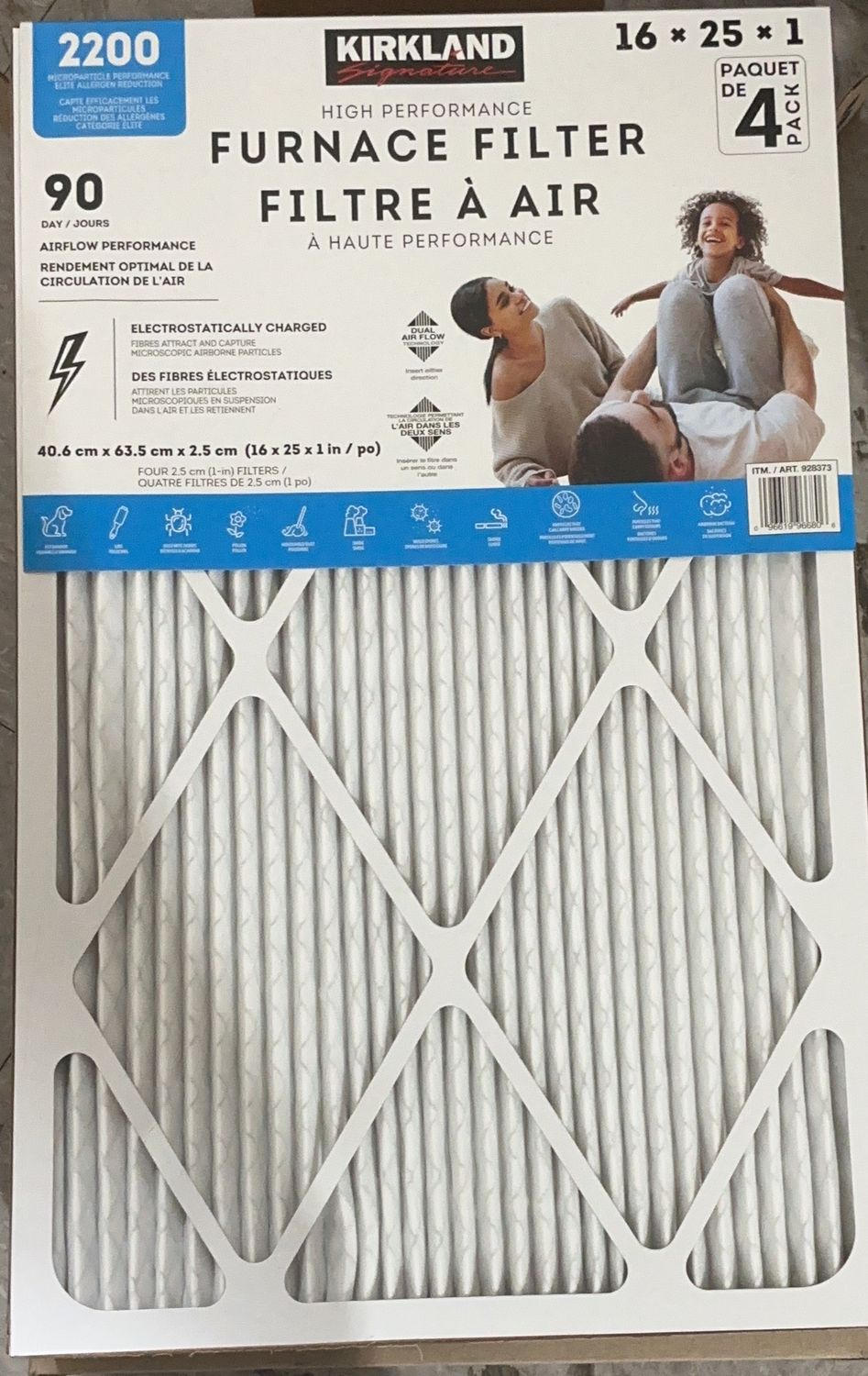 KS FURNACE FILTER 16X25X1  Costco Item 928373-New