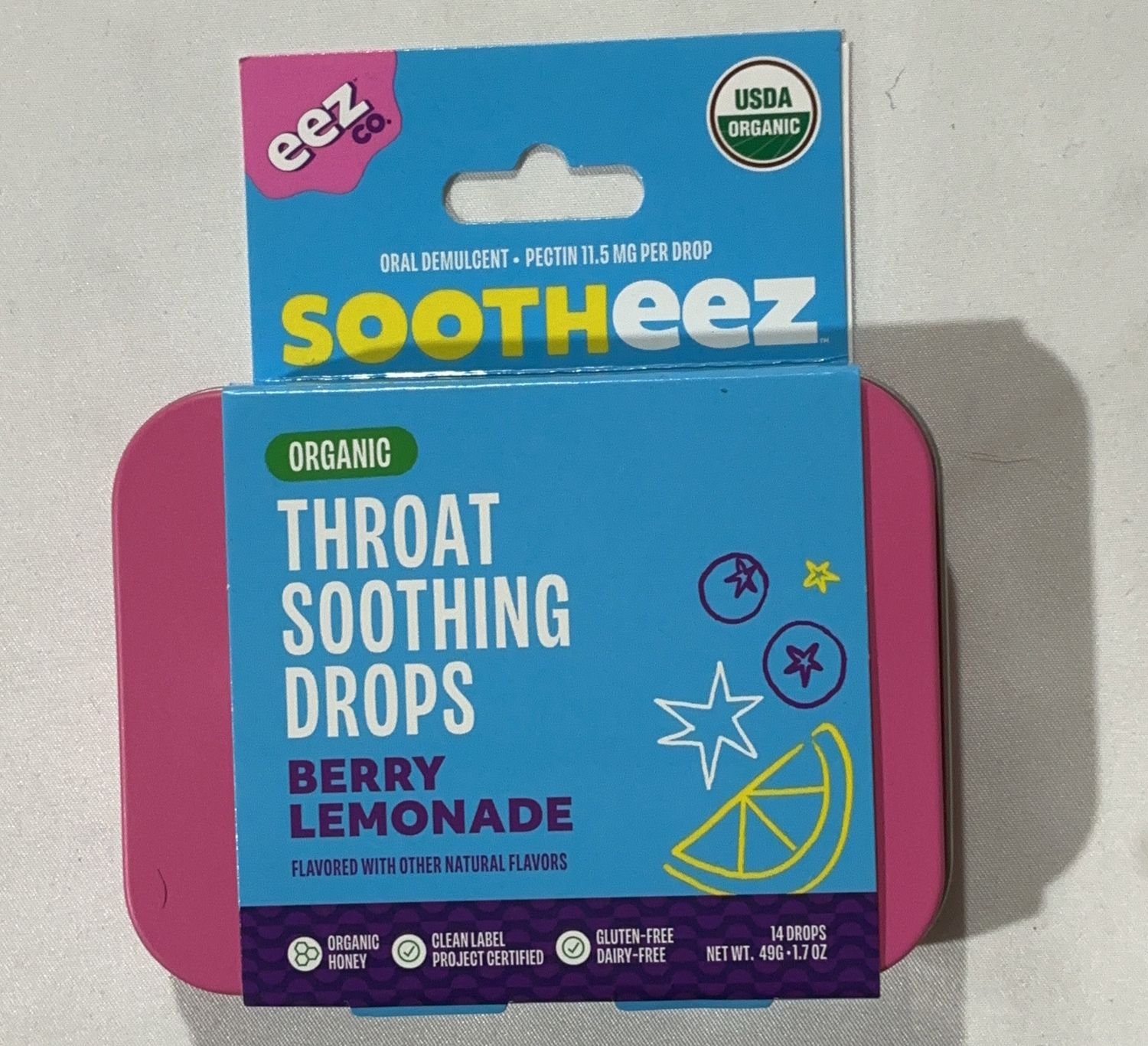 SOOTHEEZ ORGC THROAT DROP  Costco Item 1971893-OPEN BOX