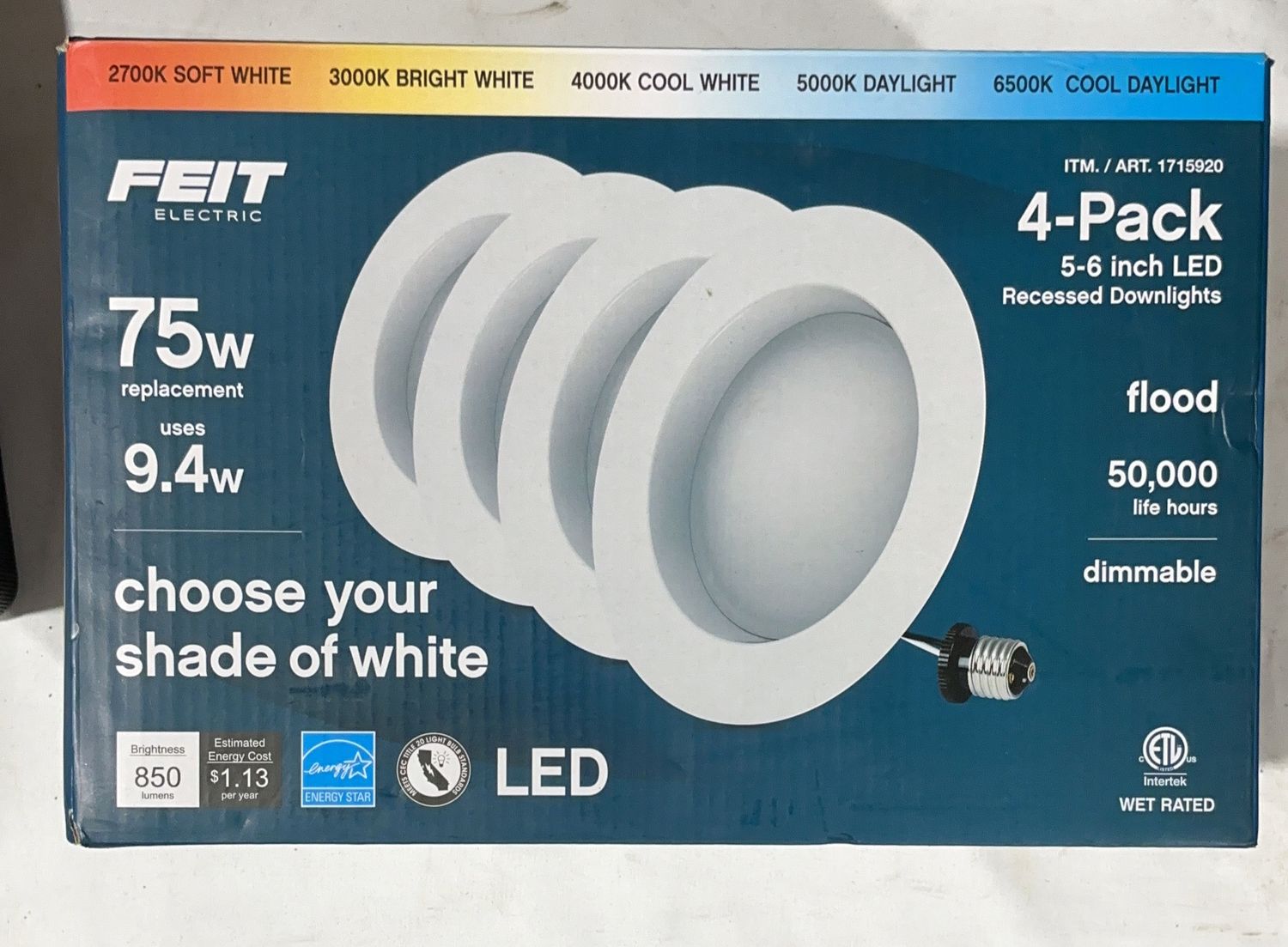 FEIT 5/6" RETROFIT 5-CCT  Costco Item 1715920-, CONDITION: OPEN BOX