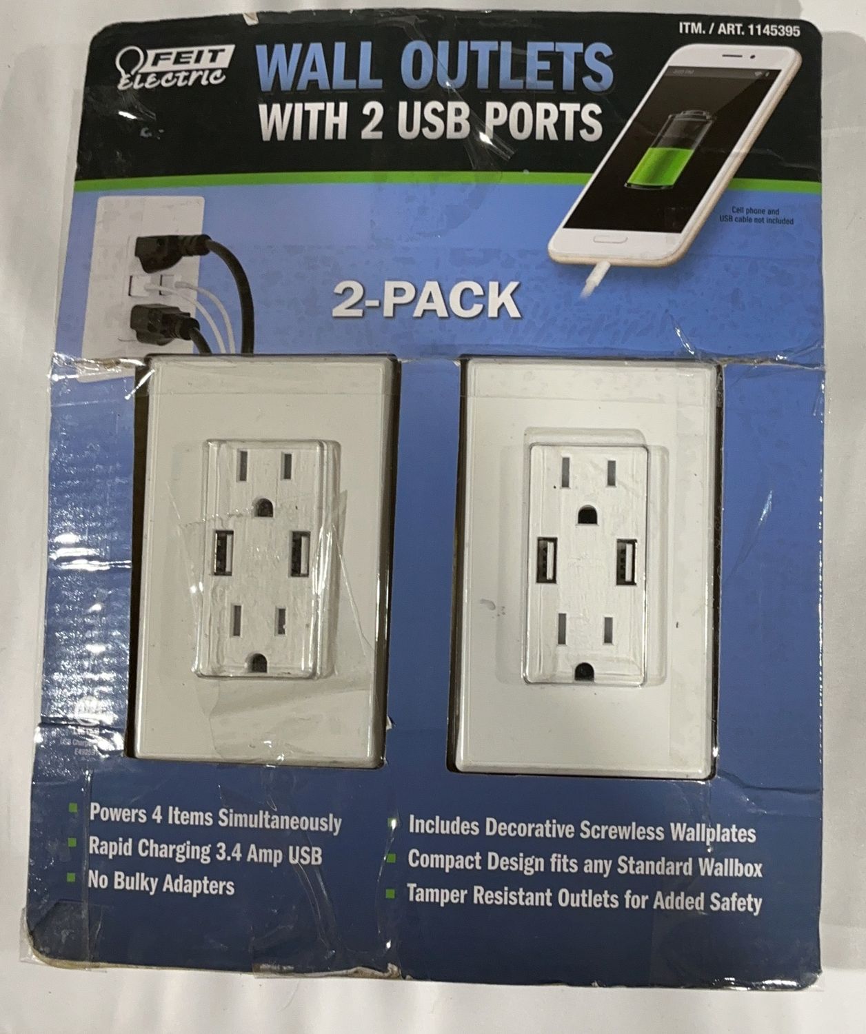 FEIT 2PK WALL RECEPTACLE  Costco Item 1145395-OPEN BOX
