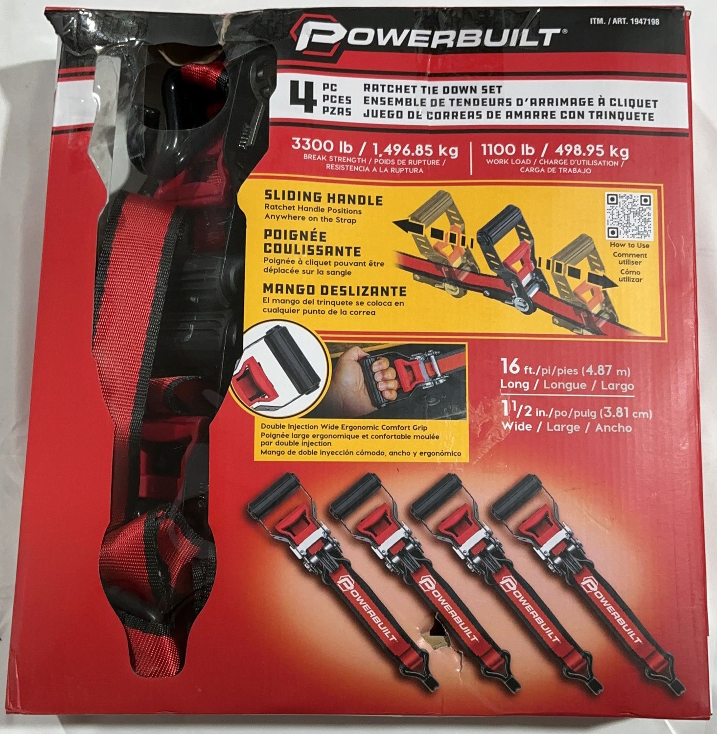 POWERBUILT 4PC 1.5" X 16'  Costco Item 1947198 OPEN BOX