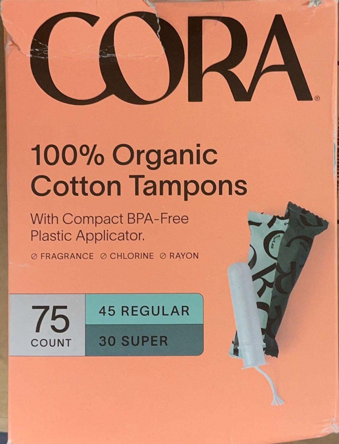 CORA ORG TAMPON - 75CT  Costco Item 1918102-Open Box