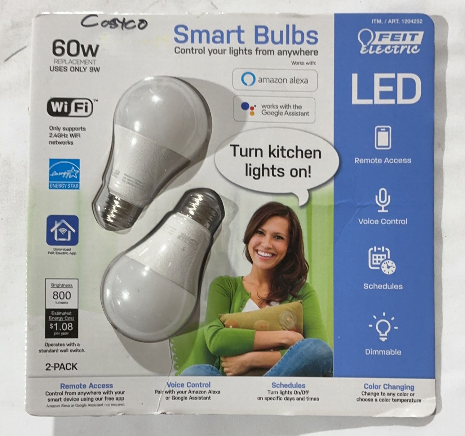 FEIT WIFI SMART BULB 2PK  Costco Item 1204252-OPEN BOX