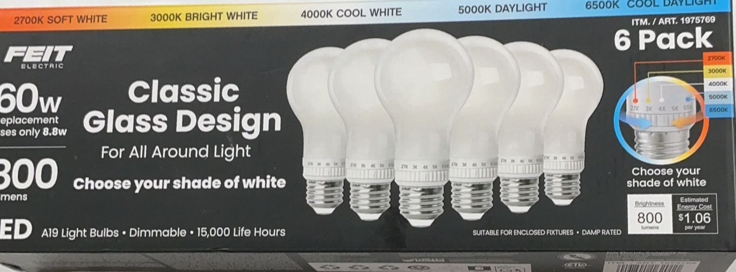 FEIT 60W 5-CCT LED GLASS – Light Bulbs Personal Care Product – Item 1975769