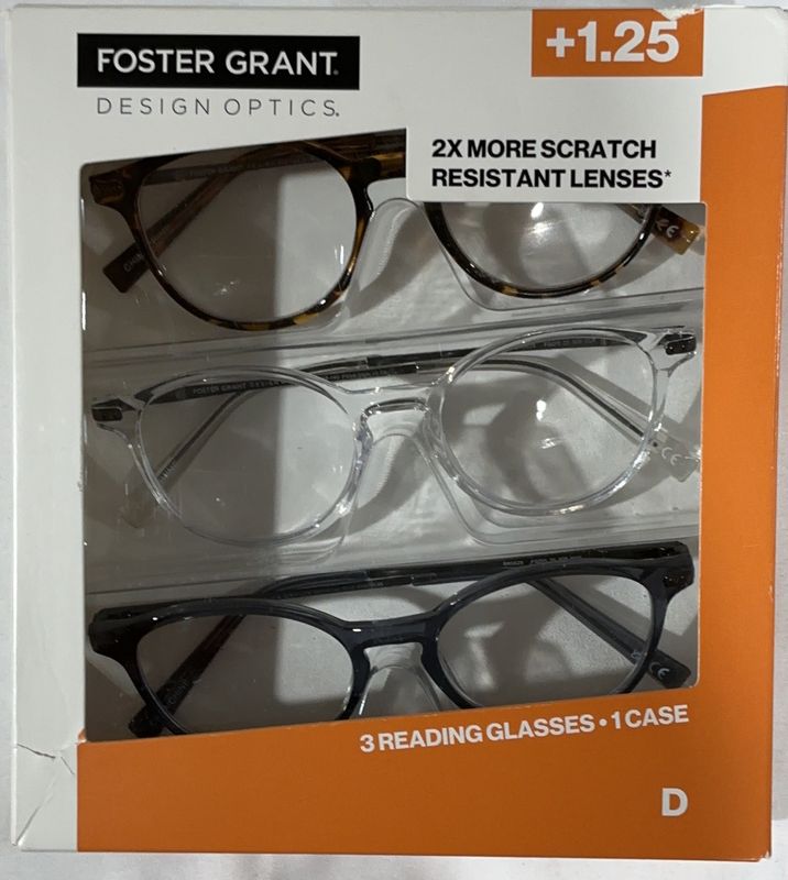 Design Optics by Foster Grant #809 Classic Plastic Round Reading Glasses, 3-pack +1.25  Item 1908277