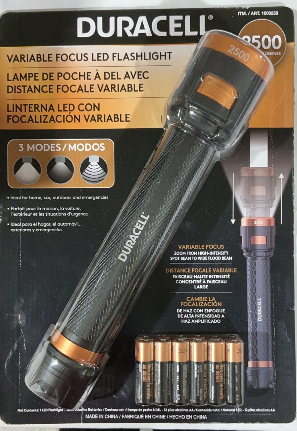 DURACELL 2500L FLASHLIGHT – Lighting/Electrical Personal Care Product – Item 1600258-LIKE NEW