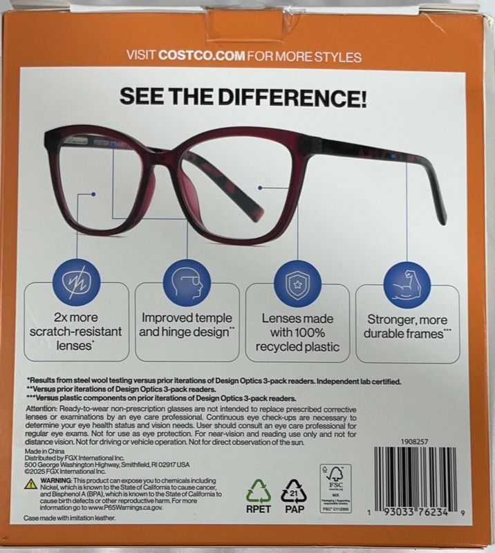 Design Optics by Foster Grant #811 Fashion Cateye Reading Glasses, 3-pack +1.25 Item 1908257