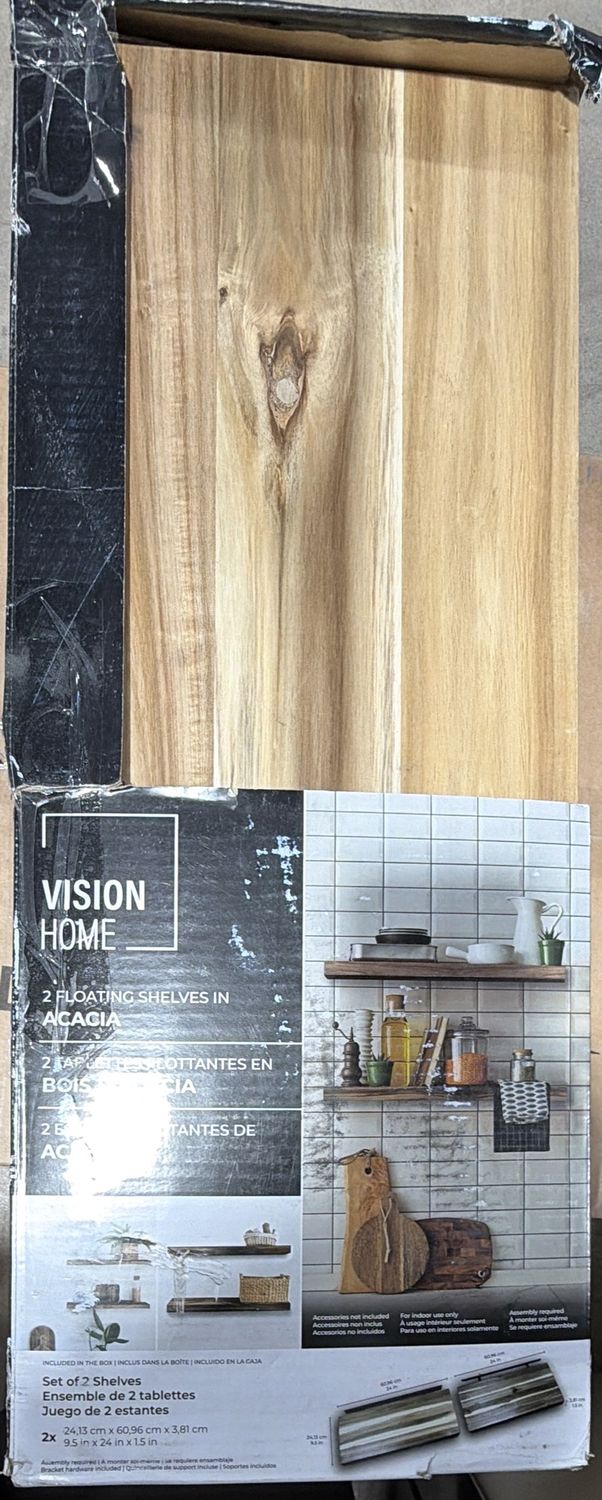 ACACIA WOOD SHELVES 2PK – Premium Overstock Item – open box
