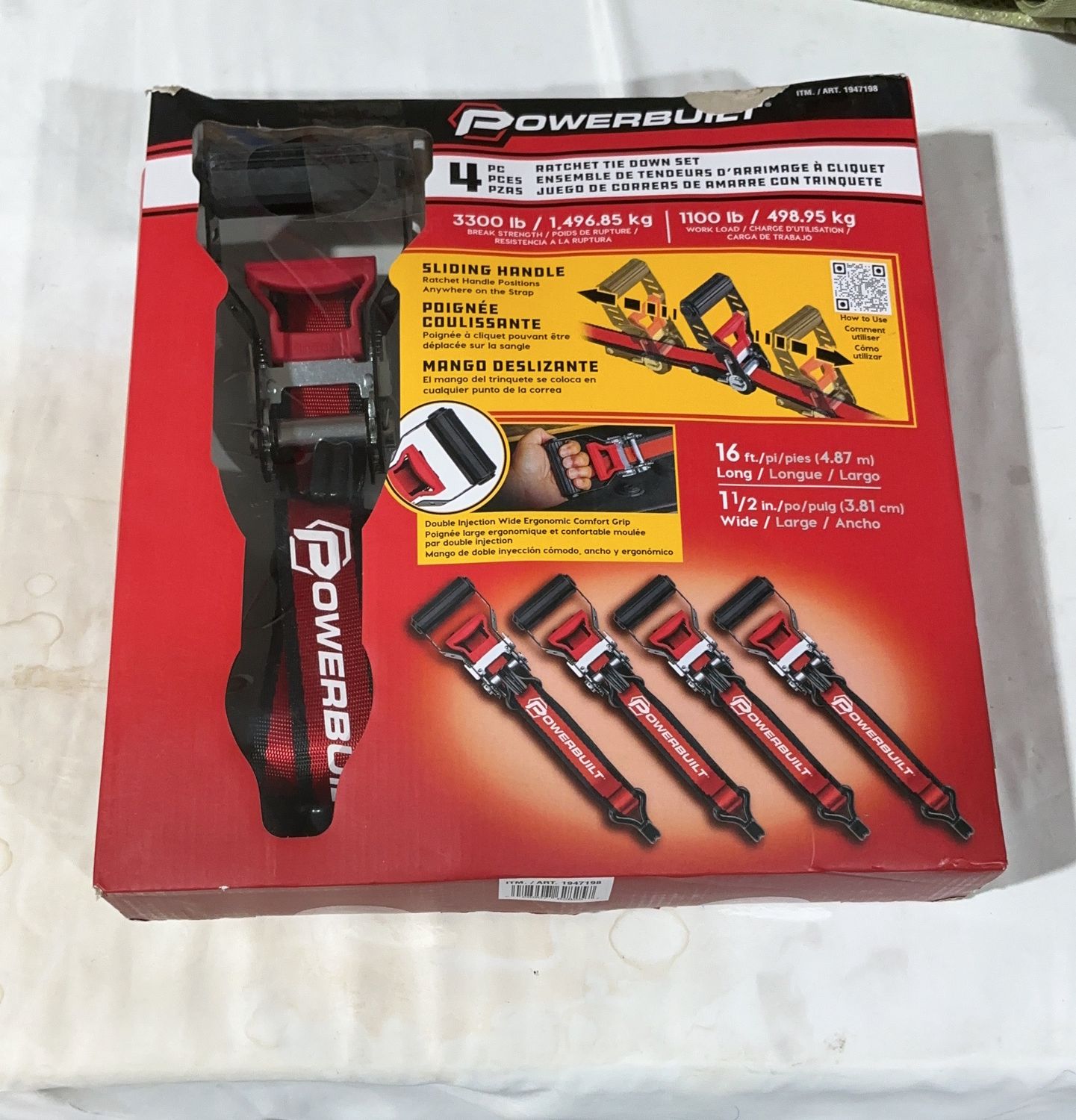 Powerbuilt 4Pc 1.5" X 16'  – Mixed Automotive Supplies Household Product | Item #1947198-OPEN BOX