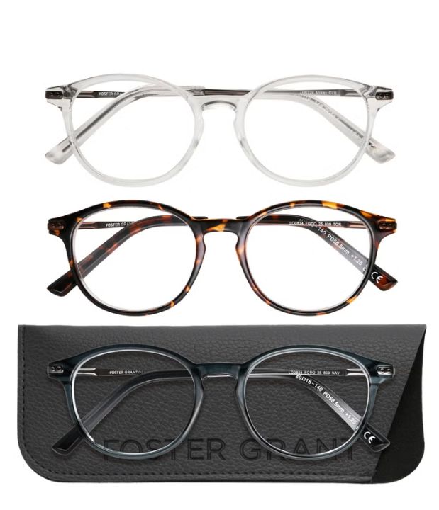 Design Optics by Foster Grant #809 Classic Plastic Round Reading Glasses, 3-pack +2.50 Item 1908277