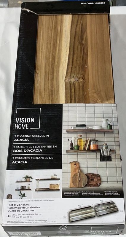 Acacia Floating Wood Shelf, 2-pack Item 1806336