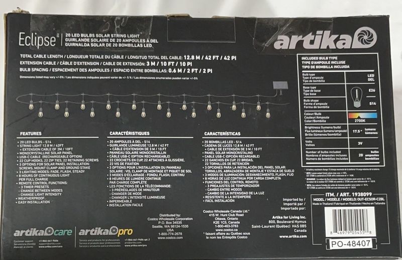 Artika Eclipse Solar String Light with Remote Item 1938099