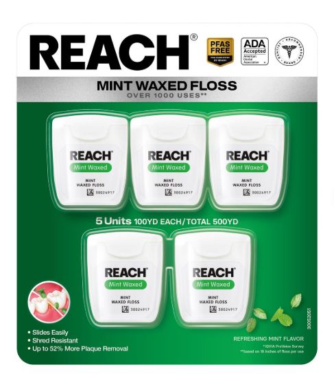 Reach Mint Waxed Dental Floss, 5-Pack, 500 Yards Total Item #1993404