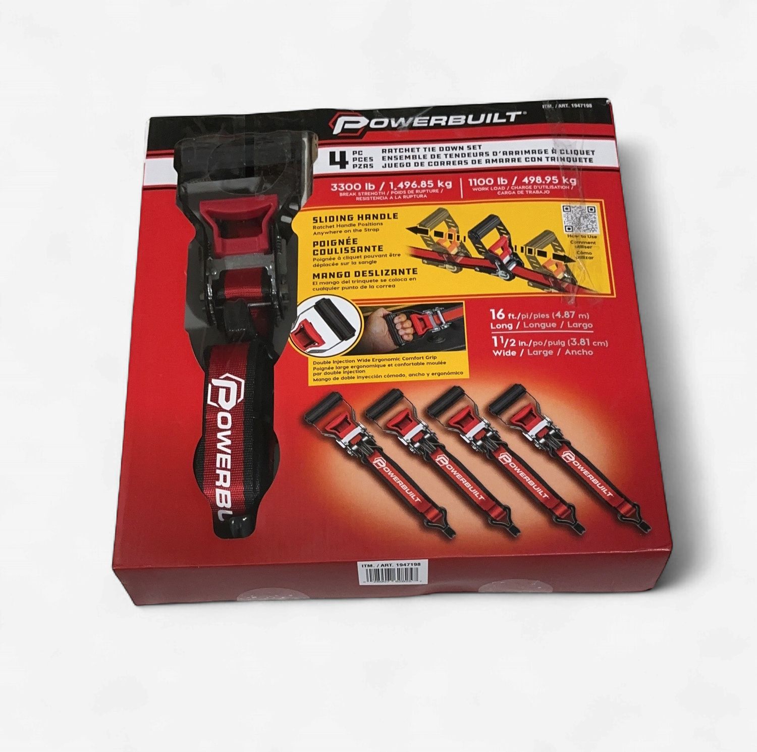 Powerbuilt 4Pc 1.5" X 16'  – Mixed Automotive Supplies | Item 1947198 6554778-OPEN BOX