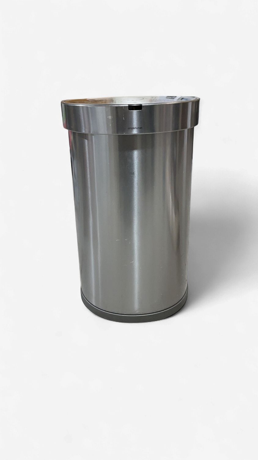 simplehuman 60L Semi-Round Stainless Steel Trash Can – Soft Close, Fingerprint Resistant-USED