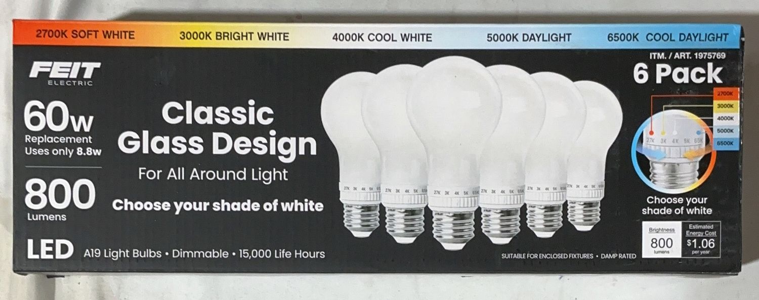 FEIT 60W 5-CCT LED GLASS | Model:NA | Item#1975769 | 33-LIKE NEW