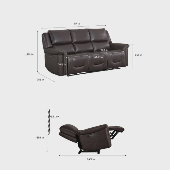 Alba Leather Power Reclining Sofa with Power Headrests