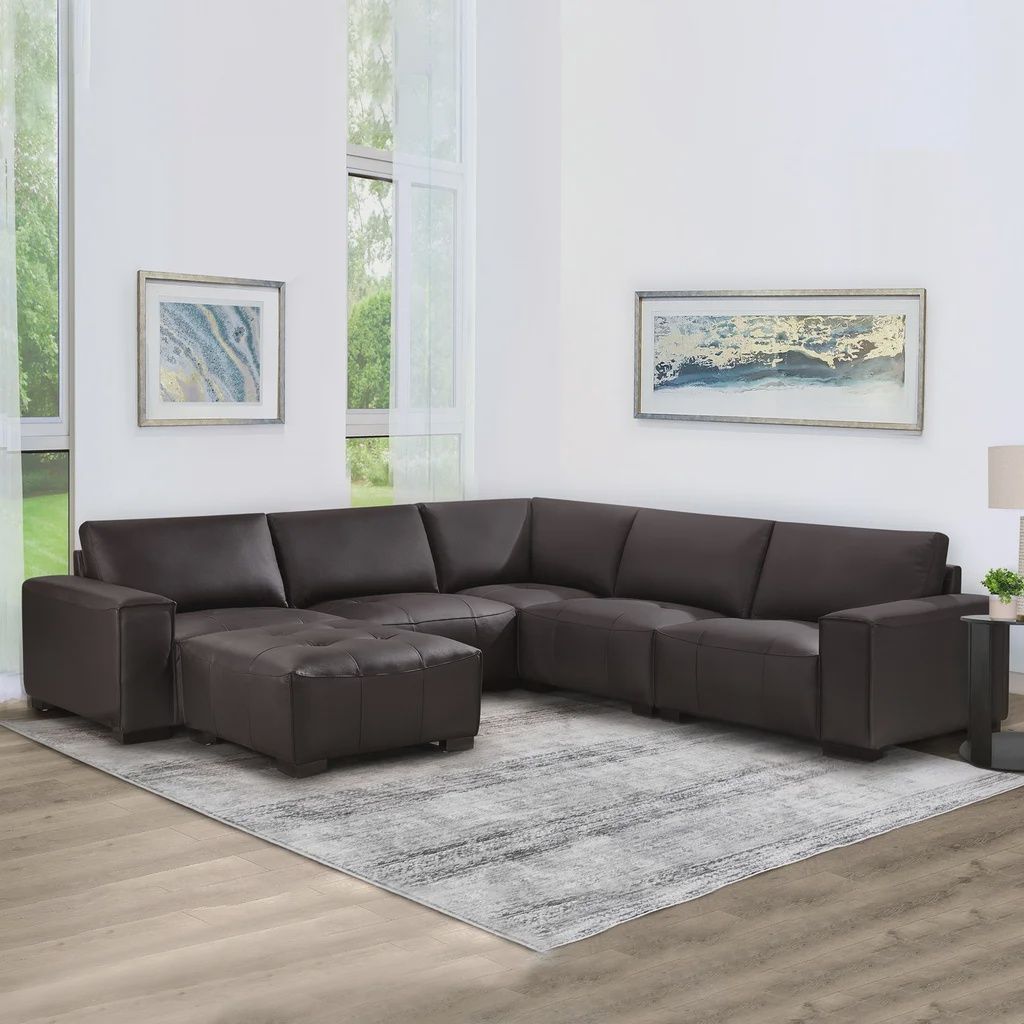 Teagan 6-piece Leather Modular Sectional with Ottoman
