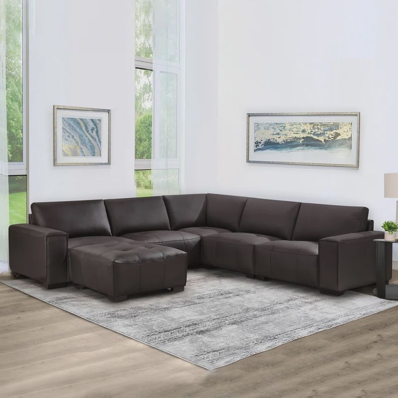 Teagan 6-piece Leather Modular Sectional with Ottoman