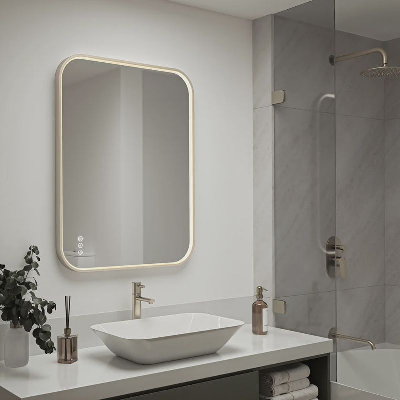 Artika Royce 32” x 24” LED Wall Mirror with Defogger  BRUSHED NICKEL Item 1937919 | Model WMIRH-ROC-2432-BNDI