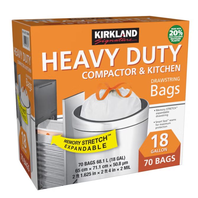 Kirkland Signature 18-Gallon Compactor &amp; Kitchen Trash Bag, 70-count Item 1755436 6697265