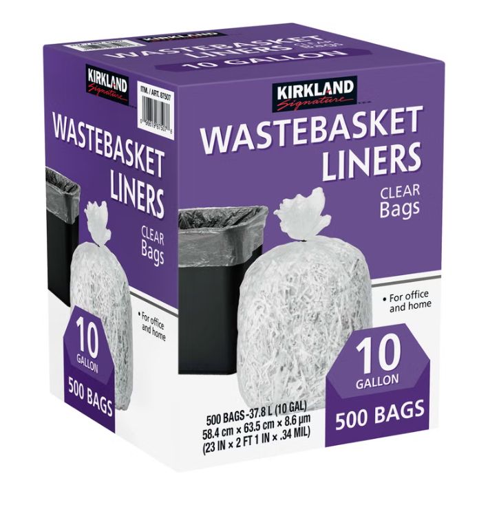 Kirkland Signature 10-Gallon Wastebasket Liner, Clear, 500-count Item  87507 6697265