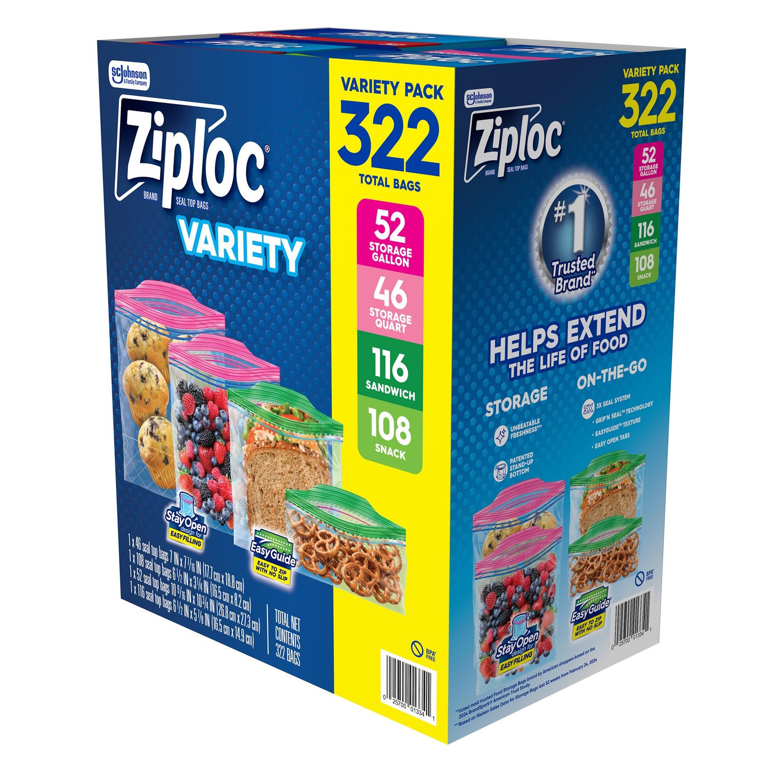 Ziploc Variety Pack 322 CT Item #1897229