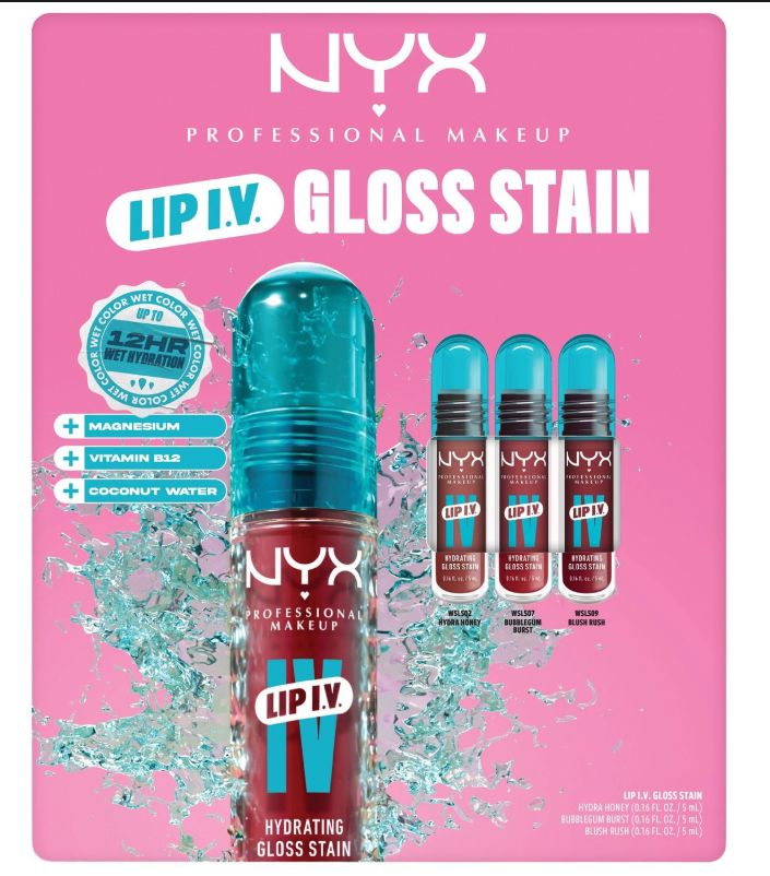 NYX Professional Makeup Lip IV Hydrating Gloss Stain 0.16 fl oz Set, 3 Shades