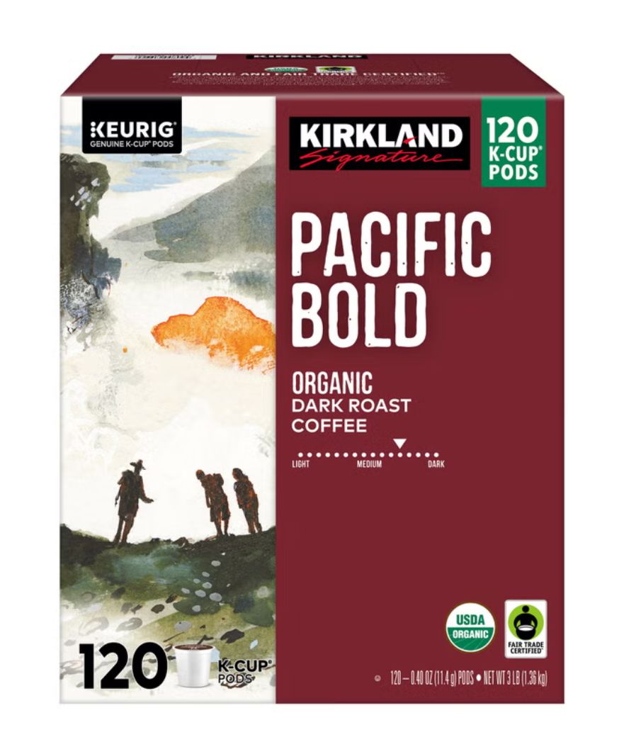 Kirkland Signature Pacific Bold Organic Dark Roast Coffee K-Cup Pods, 120 Count-Item Number: 4054232