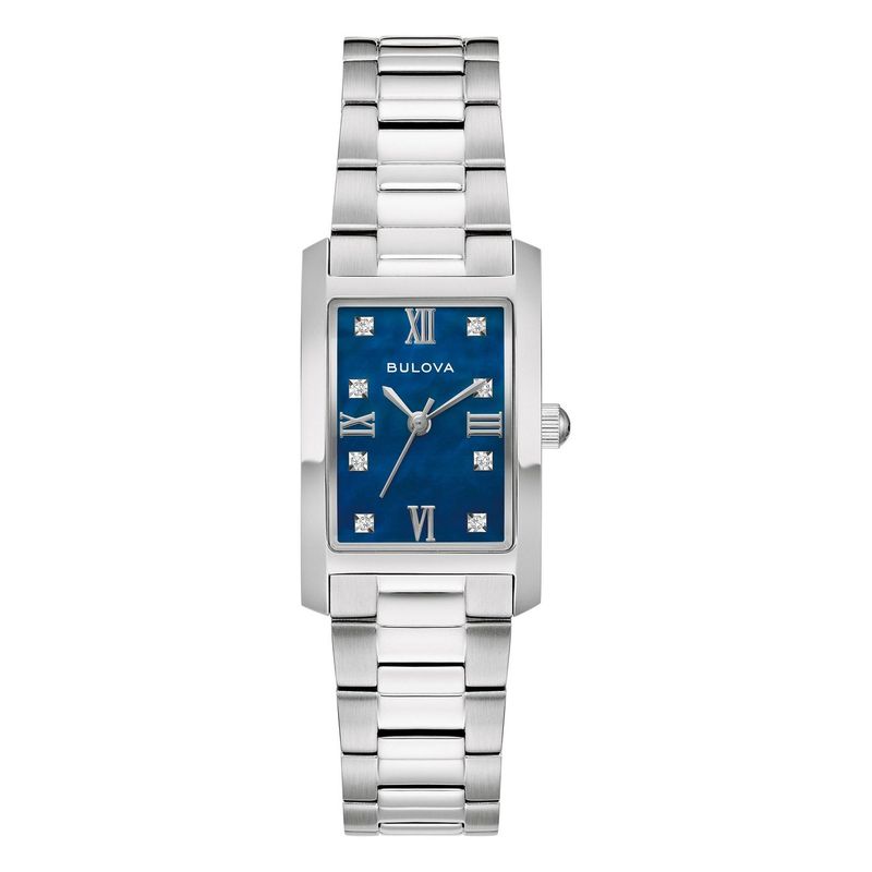 Bulova Classic Stainless Steel Diamond Rectangle Blue Dial Women's Quartz Watch, 21mm Item 2036427