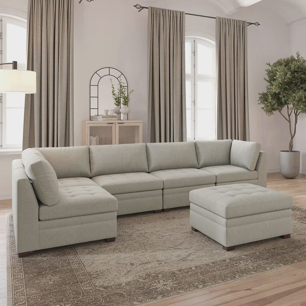 Thomasville Tisdale Modular Sectional 6-piece Beige with Storage Ottoman Item 1783045
