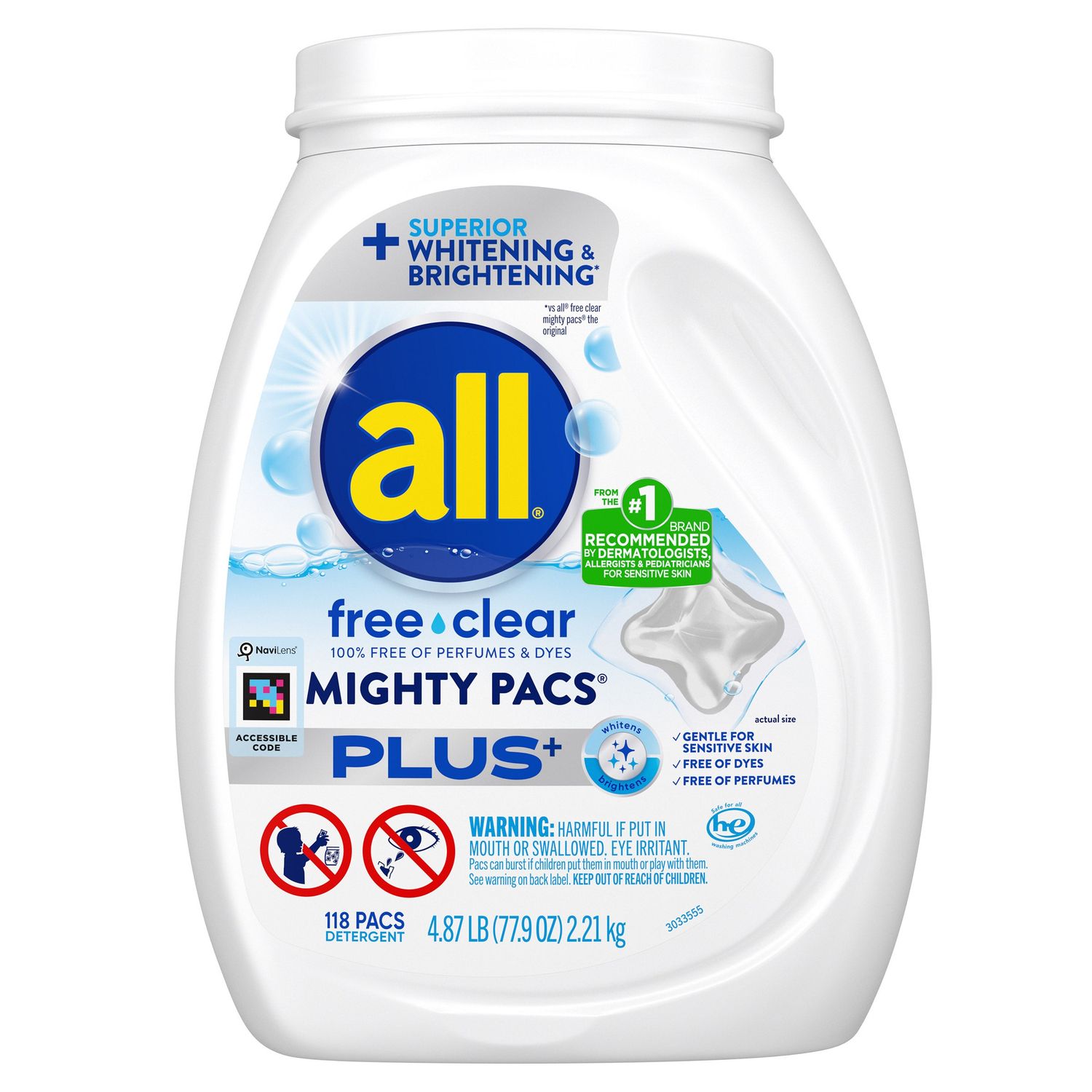 All Free &amp; Clear Plus+ Laundry Detergent Mighty Pacs, 118-count Item 2049492